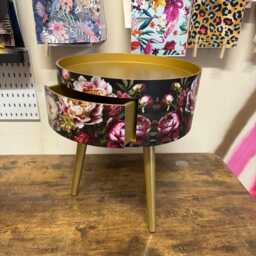 Round Bedside Table , Black & Gold Nightstand With Baroque Floral Design, Moody Home Decor. Side Storage Drawer - thumbnail 2