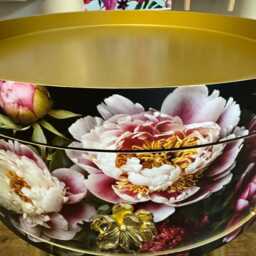 Round Bedside Table , Black & Gold Nightstand With Baroque Floral Design, Moody Home Decor. Side Storage Drawer - thumbnail 4