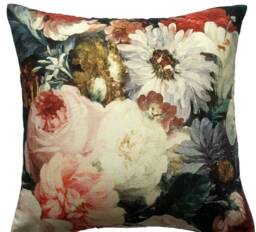 Floral Cotton Cushion Cover Red Roses, White Lily, Artistic Painting - thumbnail 1