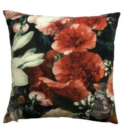 Floral Cotton Cushion Cover Red Roses, White Lily, Artistic Painting - thumbnail 3
