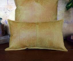 Yellow Vegan Leather Lumbar Pillow Cover - Decorative Stitch Accent - thumbnail 1
