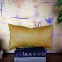 Yellow Vegan Leather Lumbar Pillow Cover - Decorative Stitch Accent - thumbnail 3