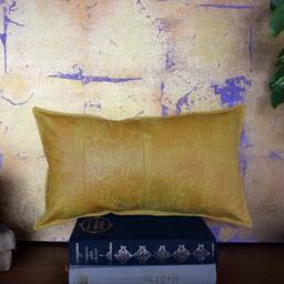 Yellow Vegan Leather Lumbar Pillow Cover - Decorative Stitch Accent - thumbnail 2