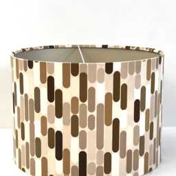 New High Quality Handmade Brown Neutral Eirth Colour Strips Pattern On Velvet Drum Shape Lamp Shade Pendant Light All Size - thumbnail 2
