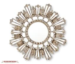 "Decorative Round Wall Mirror 23.6""- Bathroom ""Silverpeacock Feathers"