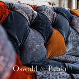 Unique British Handmade 3 Seater Copper Orange & Grey Velvet Fabric Patchwork Chesterfield Sofa - thumbnail 4