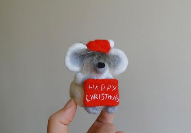 Needle Felted Animal, Felted Mouse , Christmas Decoration , Christmas Mouse, Tree - image 1