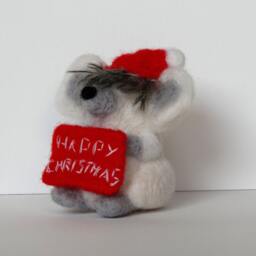 Needle Felted Animal, Felted Mouse , Christmas Decoration , Christmas Mouse, Tree - thumbnail 2