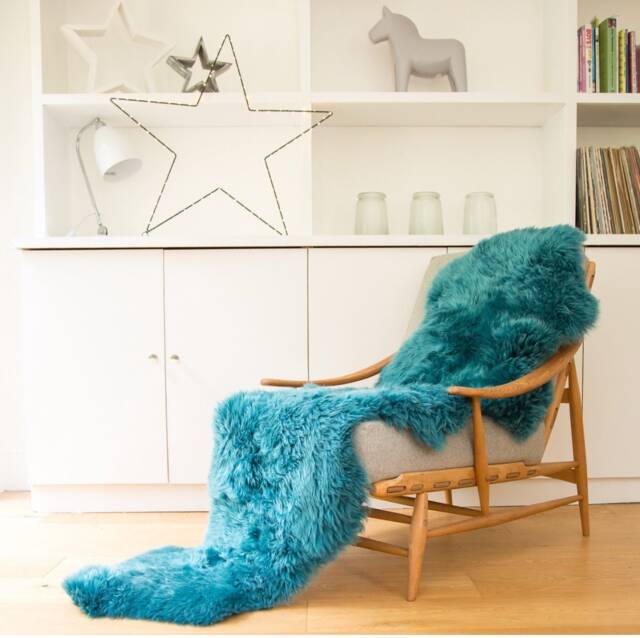 Sea Green Sheepskin Rug, Long Bed Throw , Chair Cover, Hygge, Interior Decor, Fur, Large Double Sheepskin, Retro