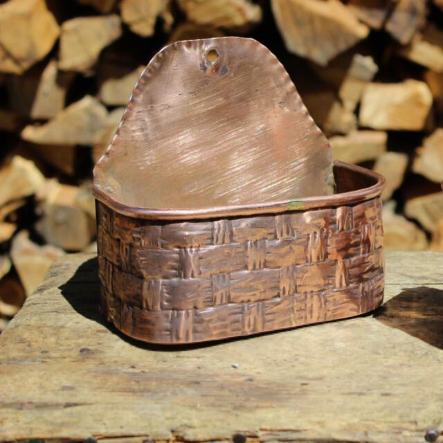 Copper Wall Vase - Handcrafted Planter Or Storage Container With Faux Wicker Finish - image 1