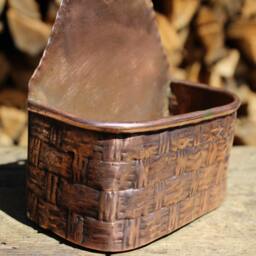 Copper Wall Vase - Handcrafted Planter Or Storage Container With Faux Wicker Finish - thumbnail 2