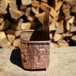 Copper Wall Vase - Handcrafted Planter Or Storage Container With Faux Wicker Finish - thumbnail 3