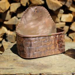 Copper Wall Vase - Handcrafted Planter Or Storage Container With Faux Wicker Finish - thumbnail 1