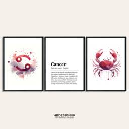 Cancer Zodiac Print - Set Of 3 Posters - Watercolour Gift Astrology Paintings Star Sign Wall Art Artwork Decor For Her - thumbnail 1