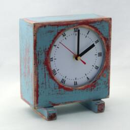 Blue Pink Wooden Desk Clock Silent, Handmade Square Table - thumbnail 3