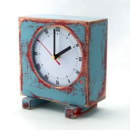 Blue Pink Wooden Desk Clock Silent, Handmade Square Table - thumbnail 2