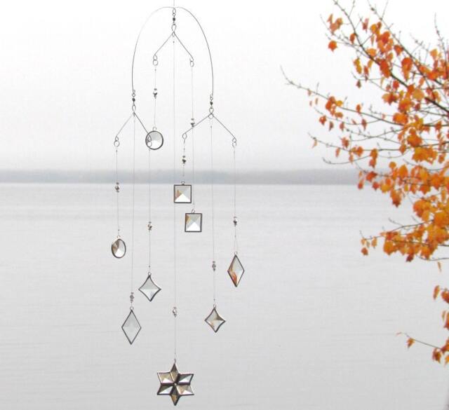 Clear Beveled Stained Glass Geometric Suncatcher Mobile - image 1