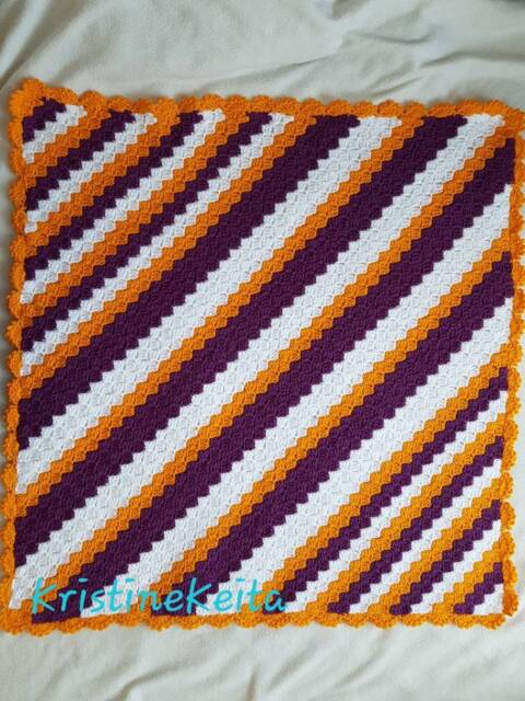 Crochet Baby Blanket, Yellow, White, Violet Blanket, Baby Blanket 77 cm/ 30 - image 1