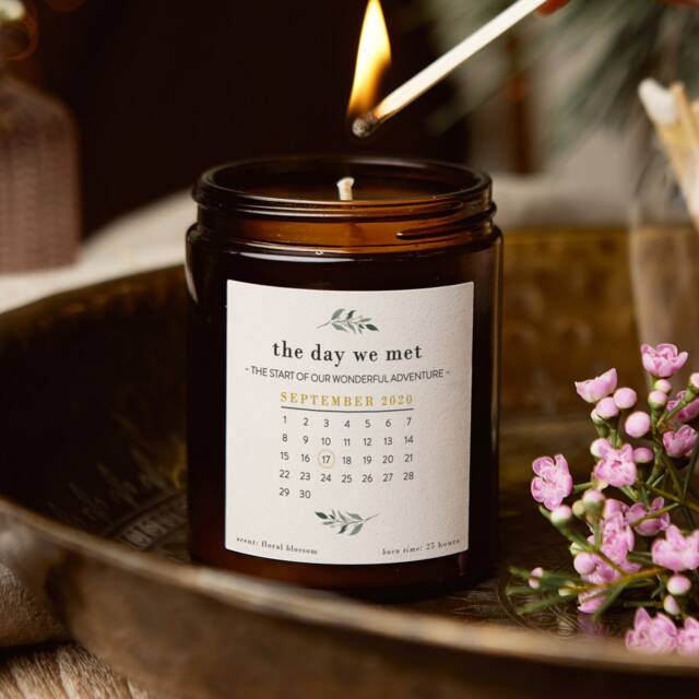 Personalised Anniversary Gift - The Date We Met Scented Apothecary Candle - image 1