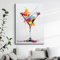 Martini Cocktail Glass Beverage Watercolor Drink Painting Framed Poster Print & Canvas Wall Decor Art Bedroom Home Interior Bar Gift - thumbnail 1