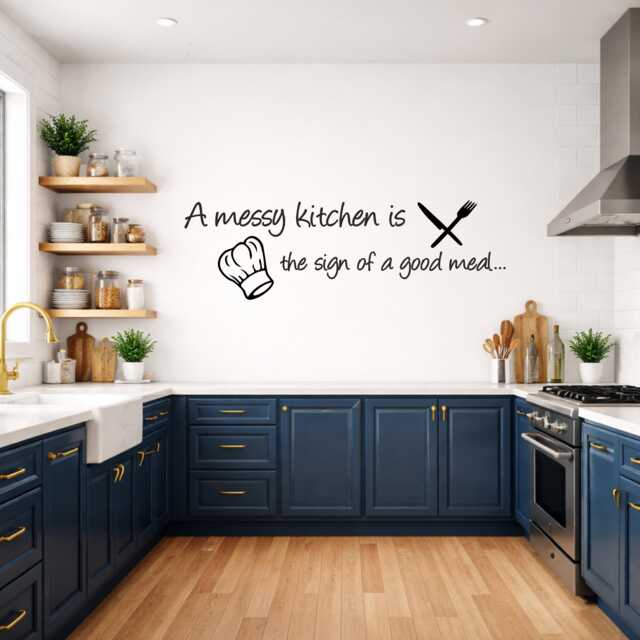 A Messy Kitchen Is The Sign Of A Good Meal - Wall Sticker Decal Quote - image 1