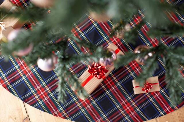 Black Stewart Tree Skirt, Tartan Black Christmas Skirt - image 1