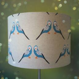 Budgies On Oatmeal Linen Like Fabric Drum Shaped Lampshade. Only One 30cm Diameter Size Available - thumbnail 3