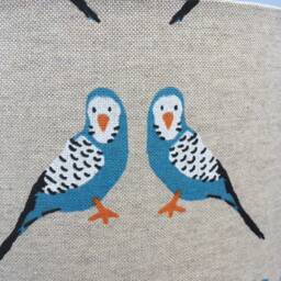 Budgies On Oatmeal Linen Like Fabric Drum Shaped Lampshade. Only One 30cm Diameter Size Available - thumbnail 2