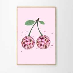 Disco Ball Cherry Art Canvas Poster, Trendy Wall Art, Aesthetic Decor, Retro Home Printed Gift - thumbnail 2
