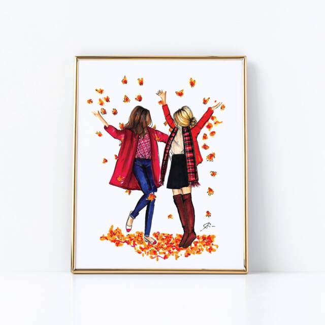 Fall Friends - Fashion Illustration Print Art -Fashion Sketch Prints-Home Decor -Wall By Melsy's Illustration's - image 1