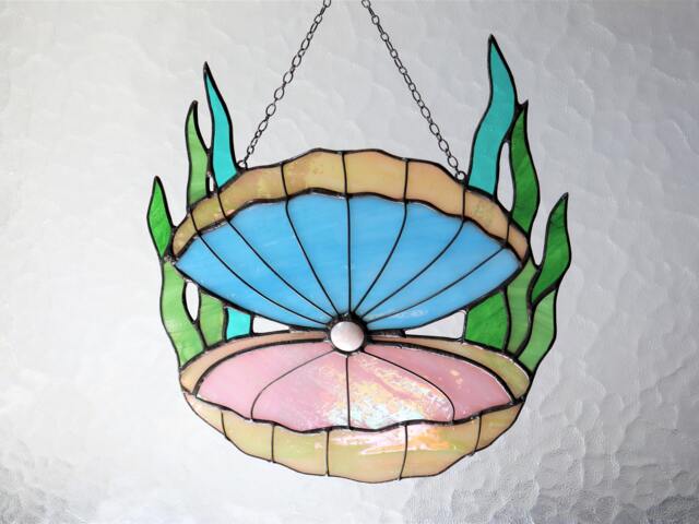 Seashell Suncatcher Shell, Scallop Stain Glass Decor Home House Window Wall Hangings Cling Mother's Gift Idea - image 1