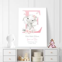 Personalized Baby Girl Print Watercolor Elephant Keepsake - thumbnail 1
