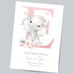 Personalized Baby Girl Print Watercolor Elephant Keepsake - thumbnail 2