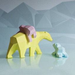 Paperwolf Polar Bear Family Papercraft Kit, Set With 3 Bears, Polygonal Geometric Design Piece, Paper Sculpture Climate Change Awareness - thumbnail 2