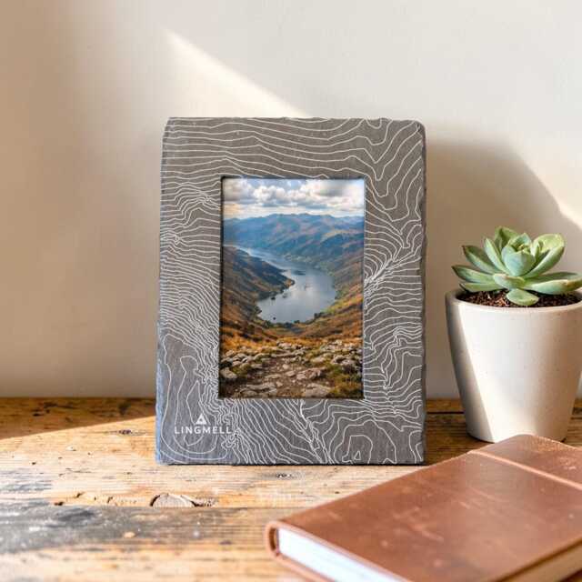 Lingmell Contour Slate Photo Frame - Lake District Inspired Gift - 4x6 Holder Mountain Home Decor - image 1