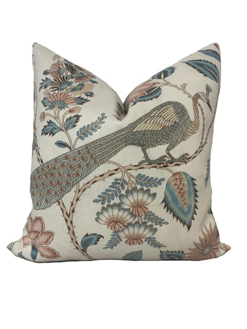 Schumacher Campagne Signature Collection Peacock & Rouge Cushion Cover Pillow Double Sided - image 1