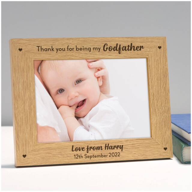 Personalised Christening Photo Frame Gift Keepsake Engraved, Picture Frame, Thank You Godfather Godmother, Godparents - image 1
