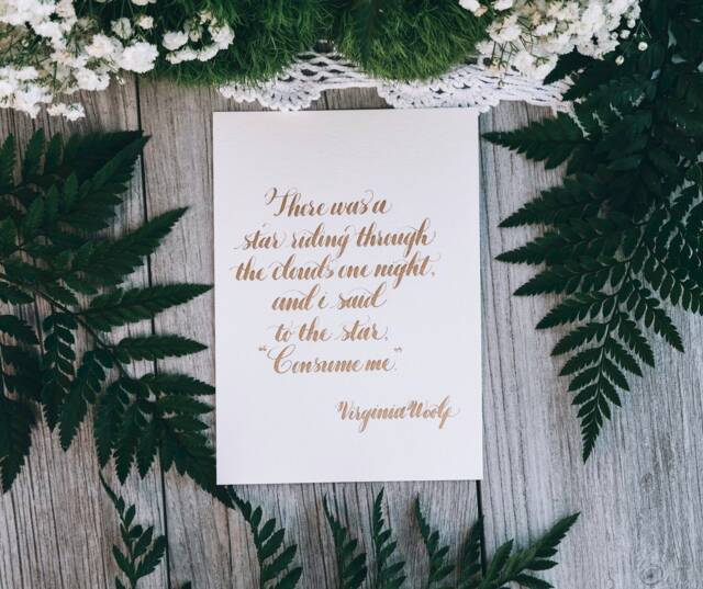 Handwritten Gold Calligraphy Virginia Woolf Quote Print, Poetic Wall Art - image 1