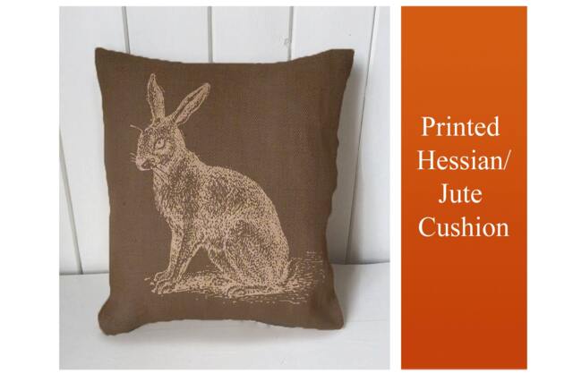 Hare Bunny Rabbits Vintage - Cushion Fabric Panel Or Case Or With Filling Rustic Natural Jute Burlap Hessian