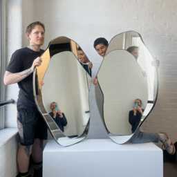 Freeform Organic Shape Mirror With Minimalist Bronze Patina Frame - C - thumbnail 2