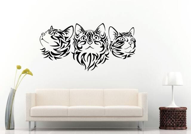 Three Cute Tribal Kittens Cats Pets Wall Decal Vinyl Sticker Mural Room Decor L910 - image 1