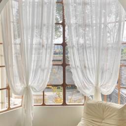 White Floral Lace Sheer Curtains Shabby Chic Bedroom Drapes - thumbnail 2