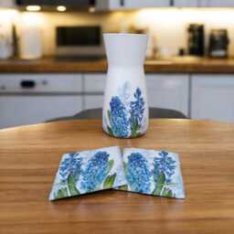 Hyacinth Gift Set, Flower Vase & Coaster Birthday, Gifts For Her, Mum, Nan, Blue Decor, Hyacinth - thumbnail 2