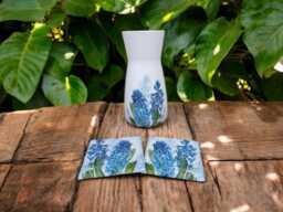 Hyacinth Gift Set, Flower Vase & Coaster Birthday, Gifts For Her, Mum, Nan, Blue Decor, Hyacinth - thumbnail 1