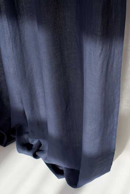 Navy Grey Linen Curtain Rod Pocket, Dark Denim Panel - image 1