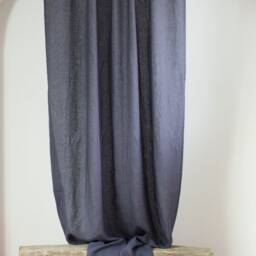 Navy Grey Linen Curtain Rod Pocket, Dark Denim Panel - thumbnail 2