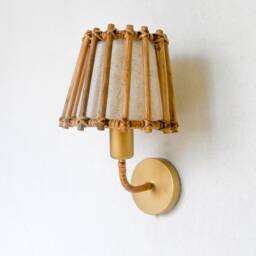 Mid-Century Modern Rattan Wall Sconce, Vanity Lighting, Small - thumbnail 3