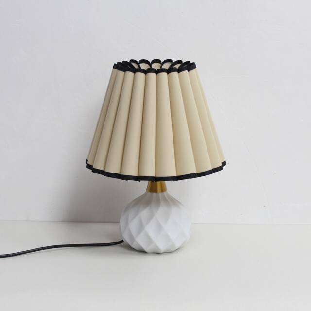 Handmade Khaki Fabric Table Lamp White Ceramic Base, Black Trim - image 1