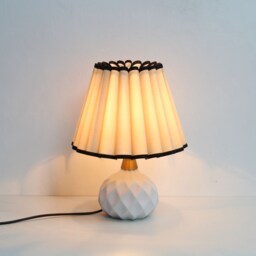 Handmade Khaki Fabric Table Lamp White Ceramic Base, Black Trim - thumbnail 4