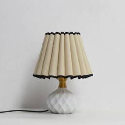 Handmade Khaki Fabric Table Lamp White Ceramic Base, Black Trim - thumbnail 2